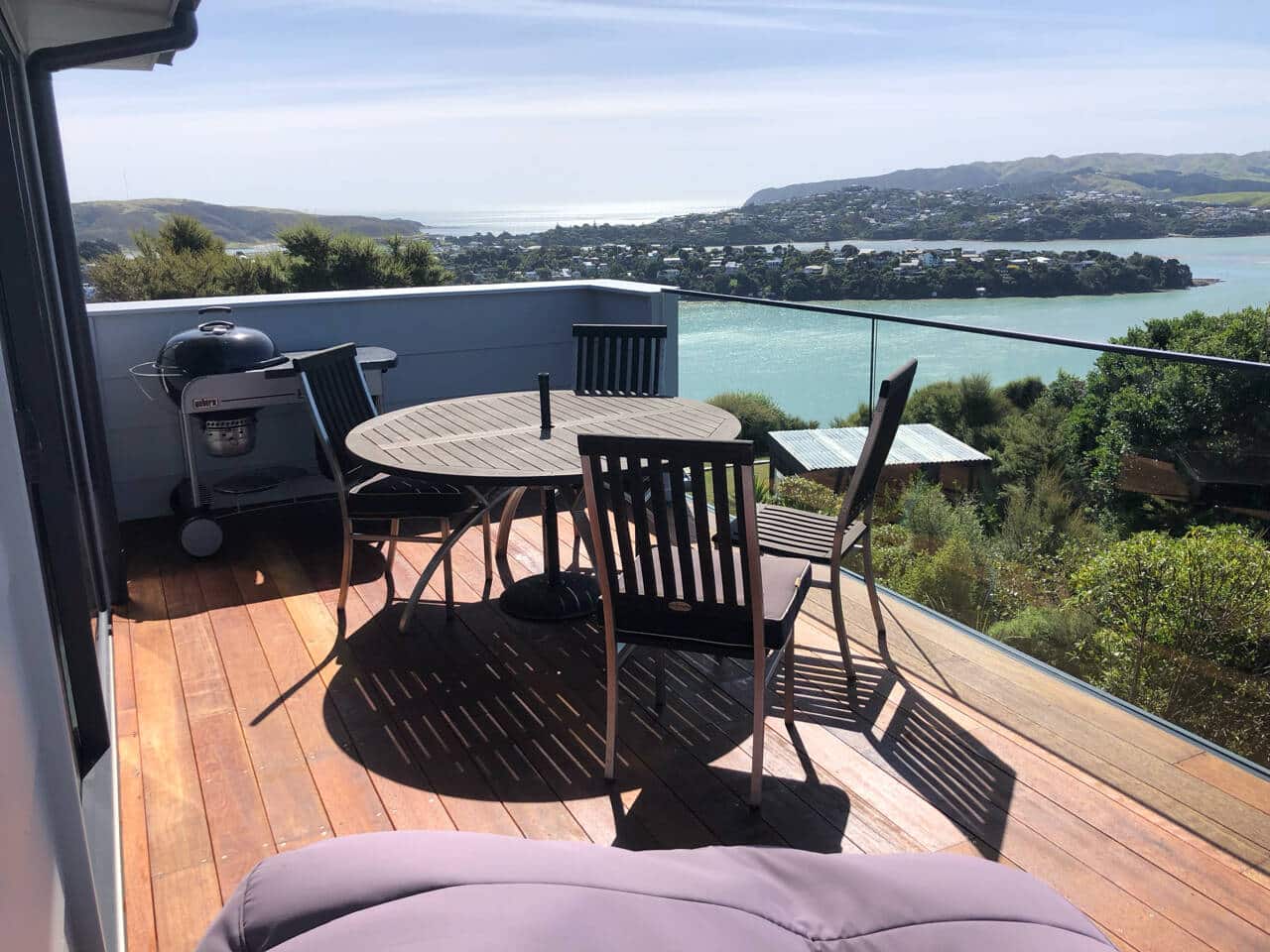 Newly built deck overlooking the Pāuatahanui Inlet, showcasing Smartway Builders' expertise in high-quality major renovations.